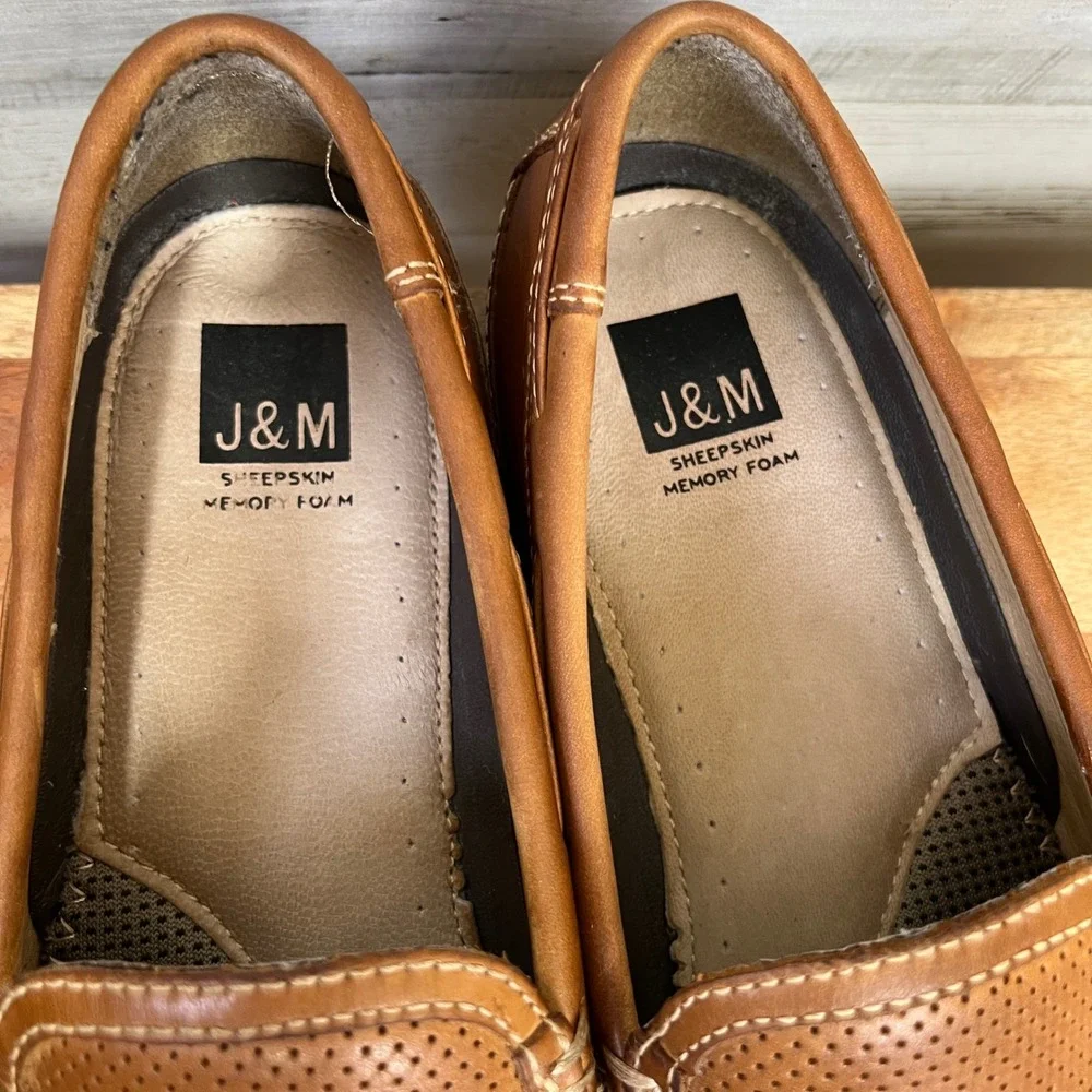 Johnston & Murphy J&M Shoes Men 8M Tan Leather Memory Foam Slip On Loafers